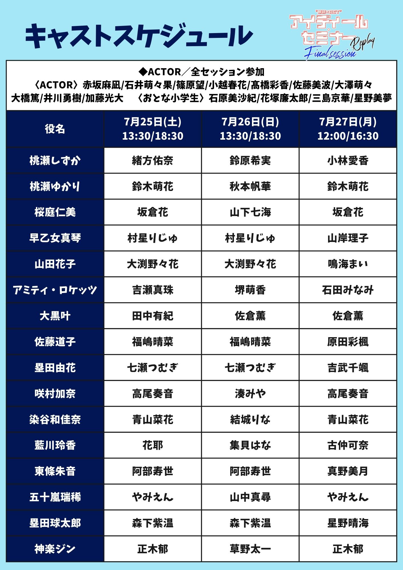キャストスケジュール表